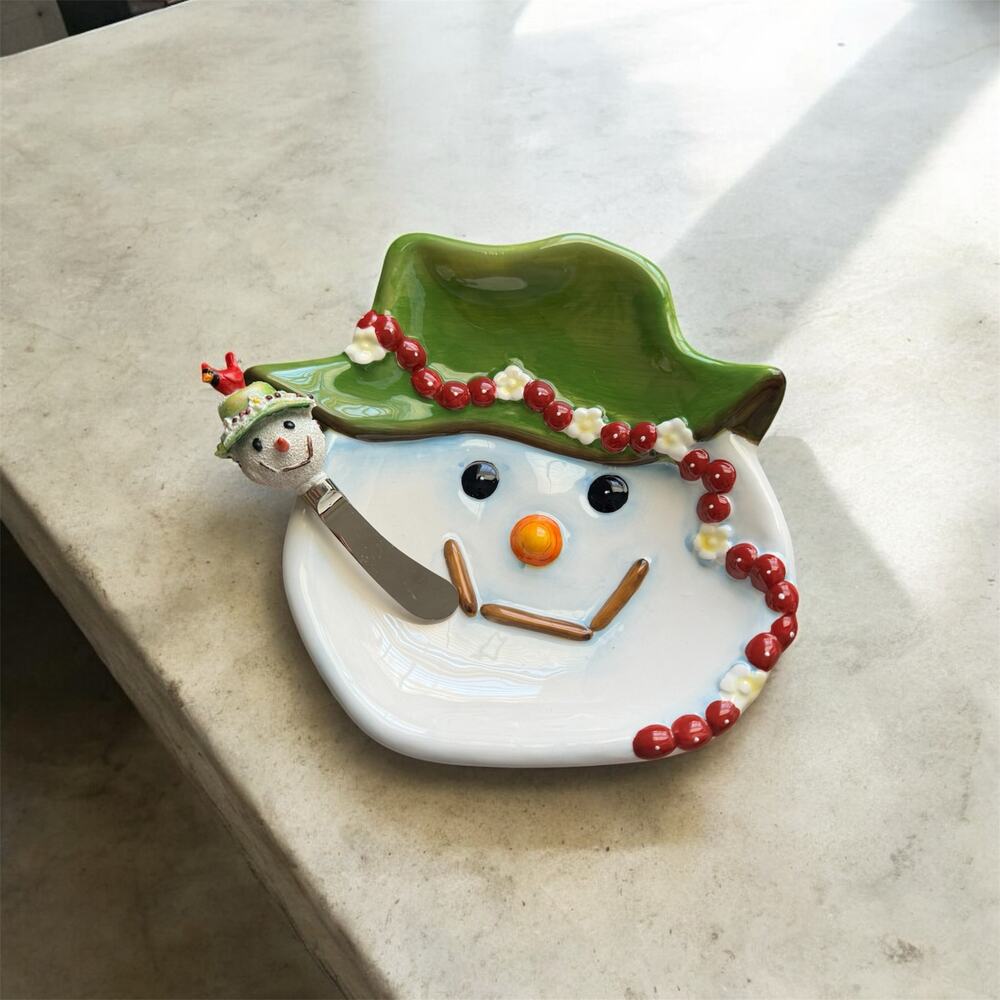 Cypress Home Snowman Hand-Glazed Ceramic Plate & Coordinating Spreader Gift Set - Picture 2 of 3